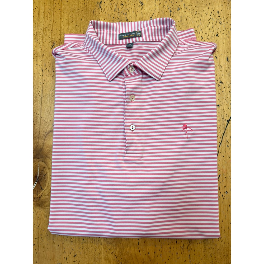 Saratoga National • Peter Millar Summer Comfort Size XL Pink Striped Golf Polo